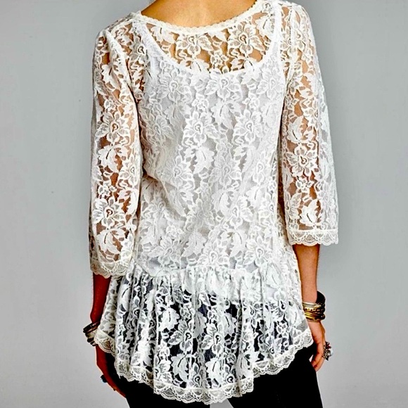 🌺🎉HP🎉🌺 NWOT Free People Gorgeous Floral Lace Peasant Top - Picture 9 of 14